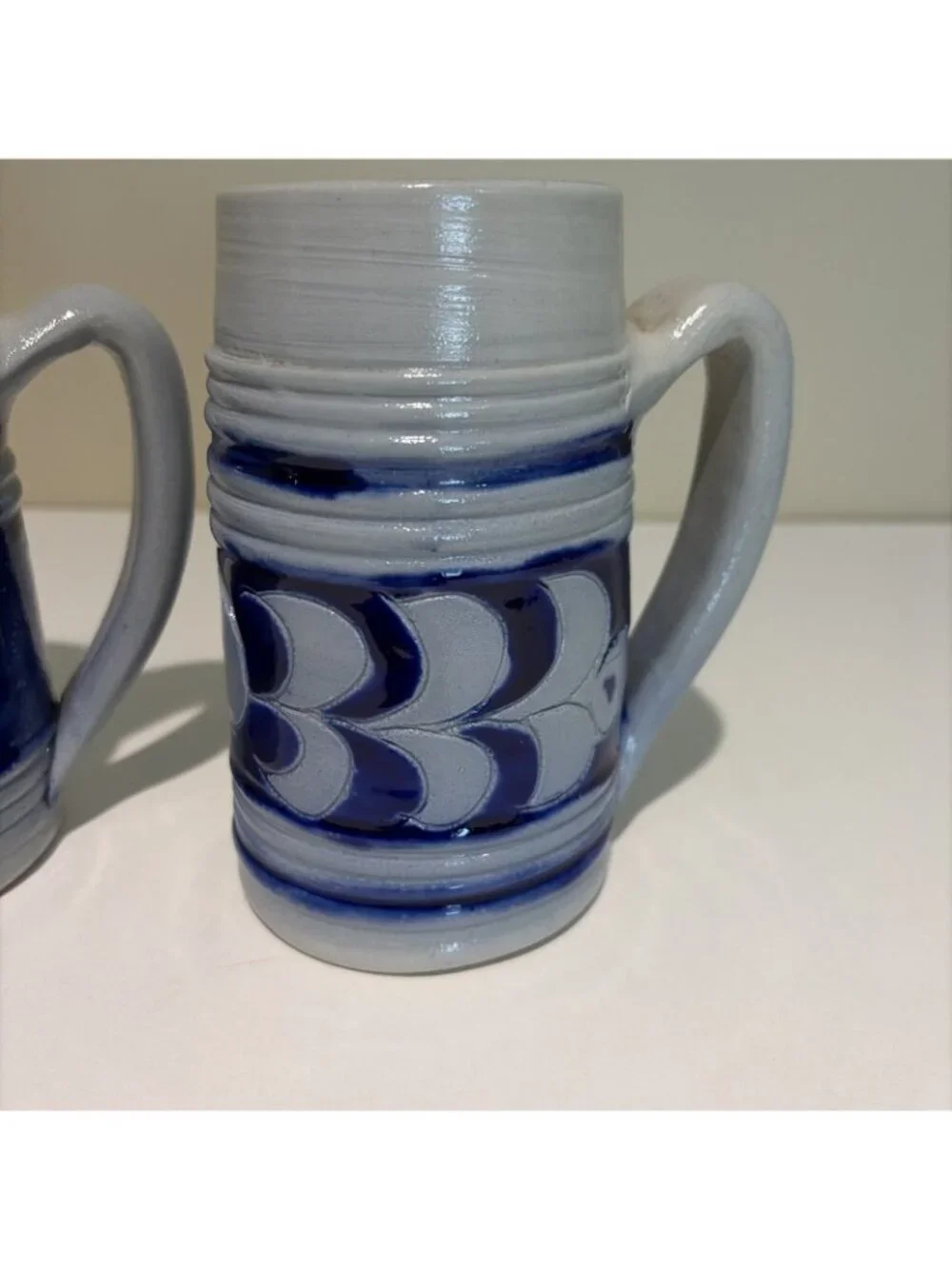 2 Vintage Colonial Williamsburg Salt-Glazed Steins Mugs Cobalt Blue Pottery